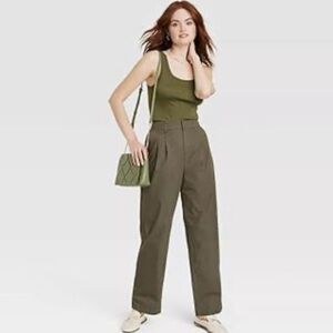 A New Day, High-Rise Pleat Front Straight Chino Pants, Army Green, Size 12